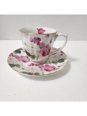 Floral Fine China Tea Cup & Saucer Set With Gold Rim Dishwasher Safe
